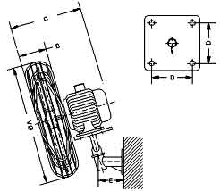 Flameproof Wall Mounted Fan - General arrangement